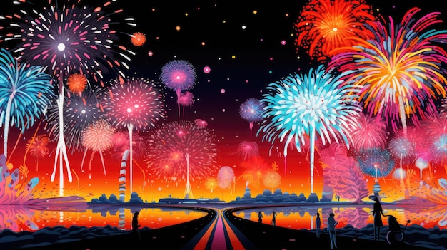 Spectacular fireworks display on New Year's Day