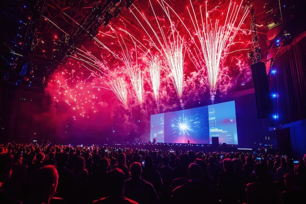 Photo spectacular fireworks display at tech conference highlighting innovation and excitement