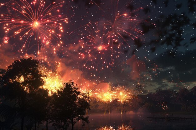 Spectacular fireworks painting the night sky