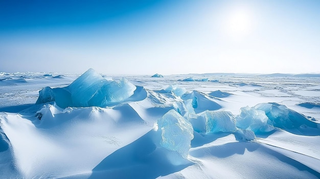 Photo spectacular glacial ice fields with deep blue icebergs and snowcapped peaks