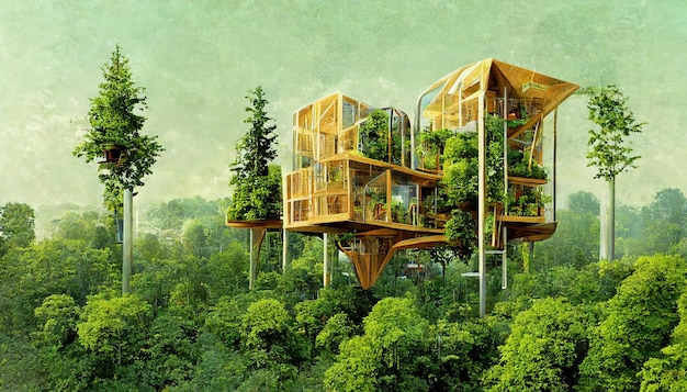 Spectacular image of sustainable tree house Digital art 3D illustration