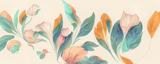 Spectacular pastel drawing leave petal and flower Digital art 3D illustration