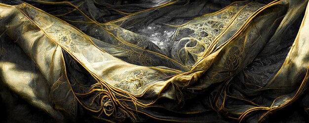 Photo spectacular pattern of black and gold silk digital art 3d illustration