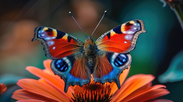 Spectacular Peacock butterfly on flower