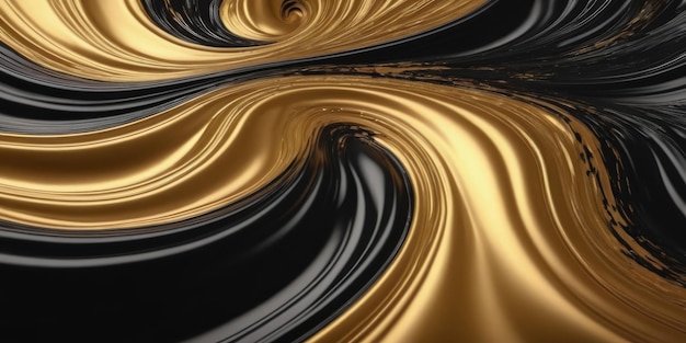 Spectacular realistic abstract backdrop of a whirlpool of black and gold Digital art 3D illustration Mable with liquid texture like turbulent waves background