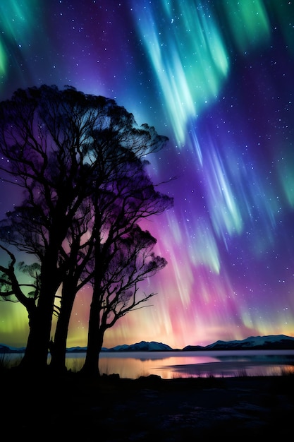 Photo spectacular show of aurora australis the southern lights a nighttime natural phenomenon in full di