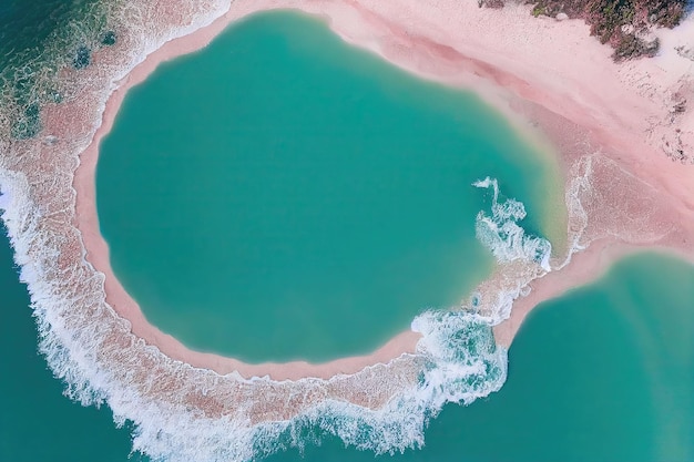 Spectacular top view from drone photo of beautiful pink beach