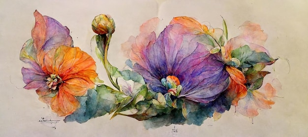 Spectacular watercolor drawing multicolored floral digital art 3D illustration