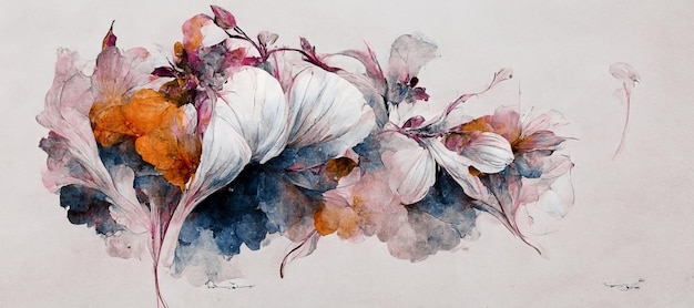 Spectacular watercolor white flower Digital art 3D illustration