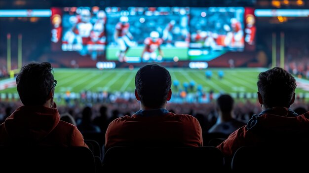 spectators sitting in the stands watching a football match