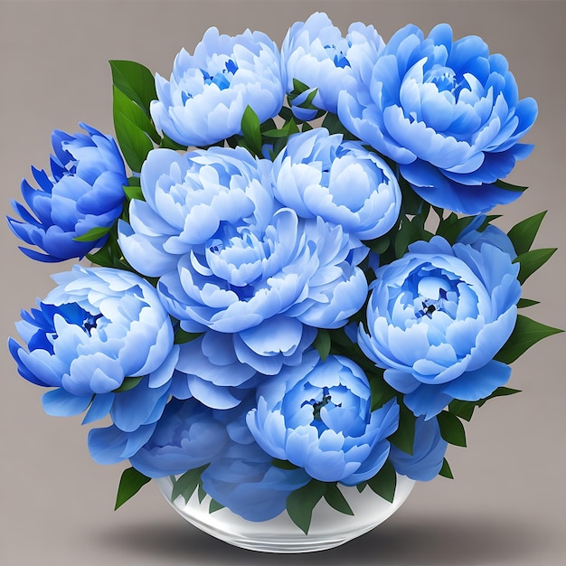 Spectral light illuminates transparent bright blue colored peonies abstract flower ai art