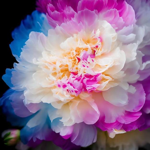 Spectral light illuminates transparent bright sweet pink blur colored peonies abstract flower art