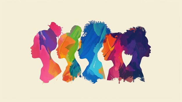 Photo spectrum of diversity vibrant silhouettes of different human profiles