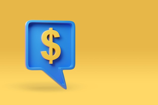 Speech balloon with a dollar sign on yellow background with copy space 3d illustration