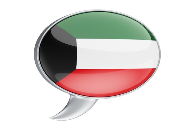 Speech balloon with Kuwaiti flag 3D rendering isolated on white background