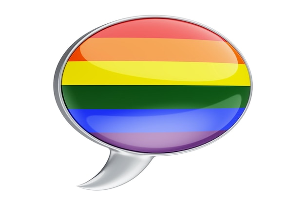 Speech balloon with LGBT rainbow flag 3D rendering isolated on white background