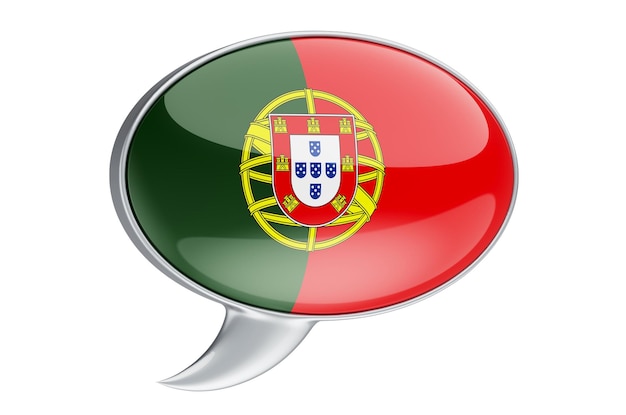 Speech balloon with Portuguese flag 3D rendering