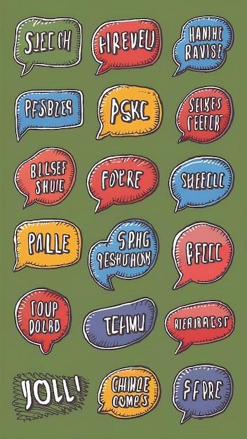 Photo speech bubble hand drawn set collection of sketch doodle text balloon icons