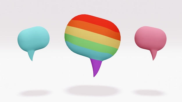 Speech bubble in rainbow color as LGBT color with blue and pink  bubbles on background