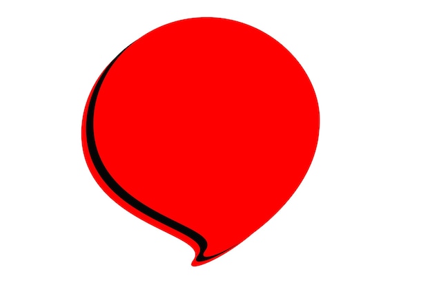 Speech bubble with a red banner on a white background.