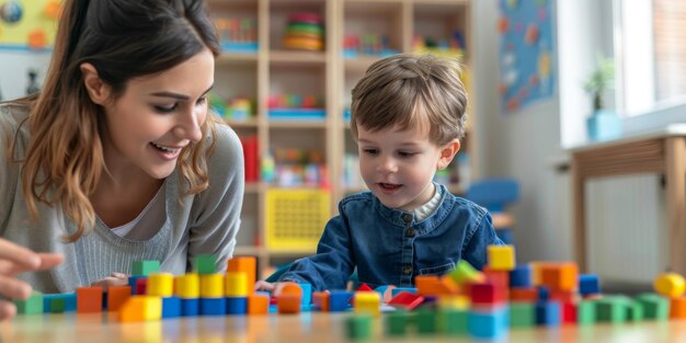 Photo speech therapy session with innovative tools highlighting a therapist and childs engaging interaction and progress