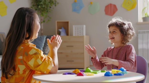 Photo a speechlanguage pathologist conducting a speech therapy session with a child using interactive games