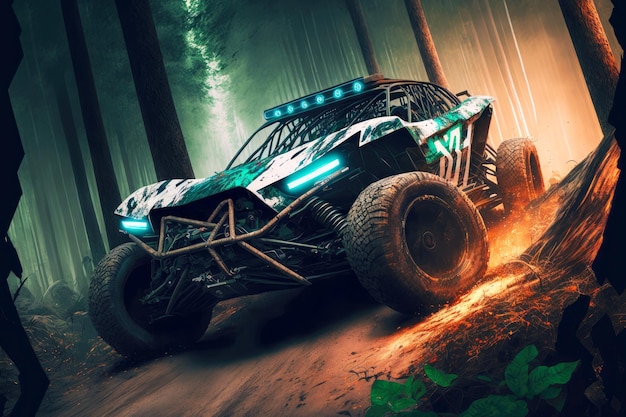 Speed car sport offroad in woods motorsport generative ai