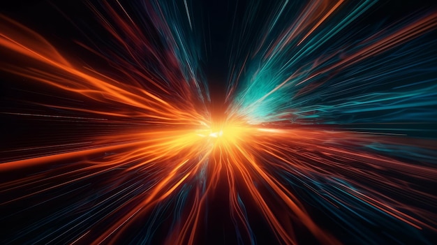 Speed of light in orange and blue colorful background Generative ai