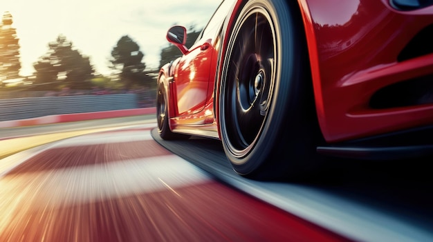 Photo speeding red car on race track