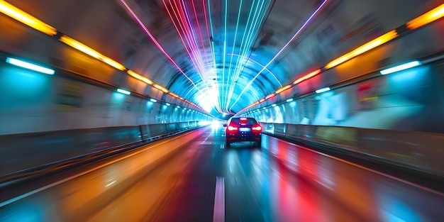 Speeding Through a Colorful Fiber Optics Urban Highway Tunnel Concept Urban Photography Light Trails Vibrant Colors Futuristic Architecture Transportation Art