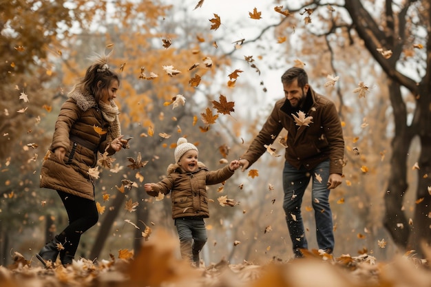 Photo spend quality time with family in the forest creating memories amidst the golden autumn landscape aig62