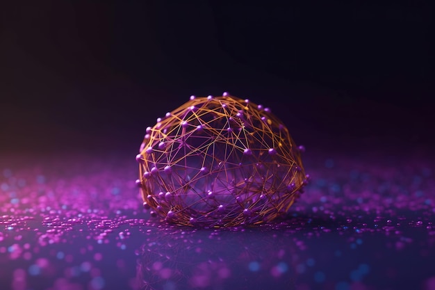 A sphere made of purple and pink lights with the word'science'on it