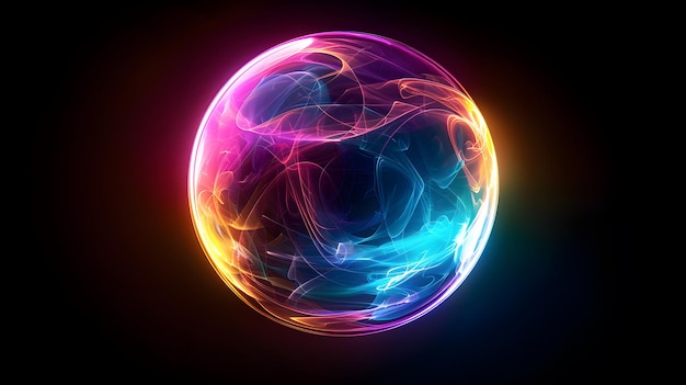 Photo a sphere with an abstract gradient of colors glowing from the inside out on a black background