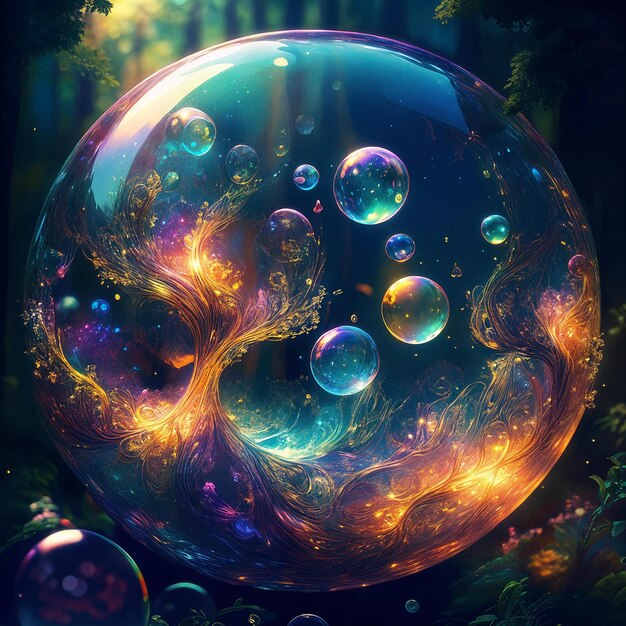 Photo a sphere with bubbles and the word bubbles on it