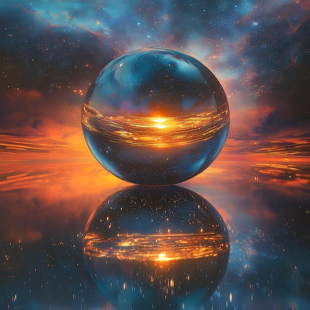 A sphere with the reflection of a sky and stars