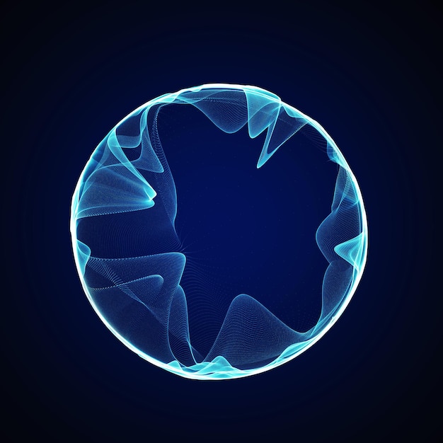 Spherical equalizer for music Round sound wave of particles Musical abstract blue background 3D rendering