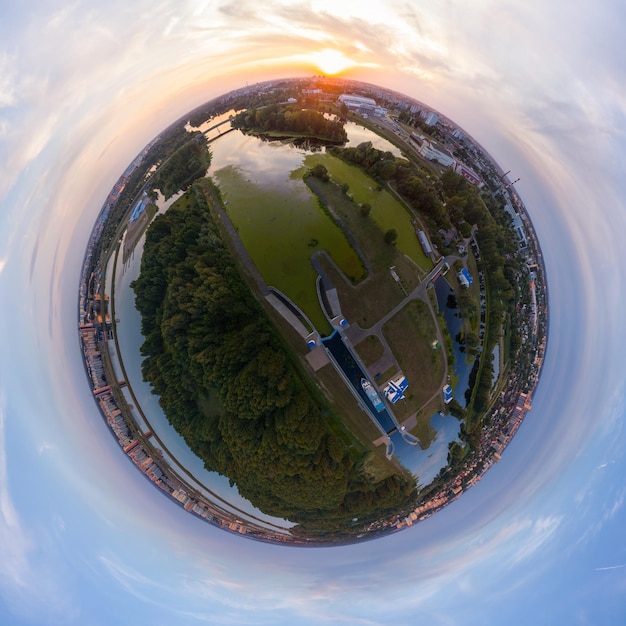 Photo spherical panorama over the river