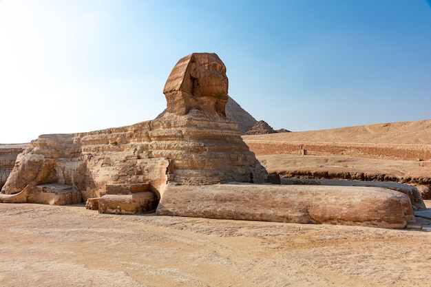 Sphinx in the Giza valley on a bright sunny day