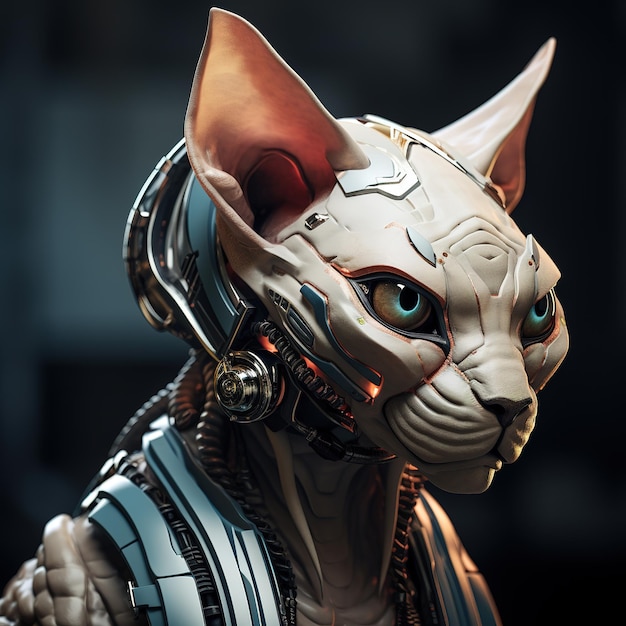 A sphynx cat head that is a futuristic machine of the future world Pet Animals Illustration Generative AI