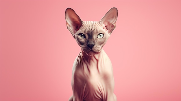 Sphynx Cat on Pink Background Stylish Pose