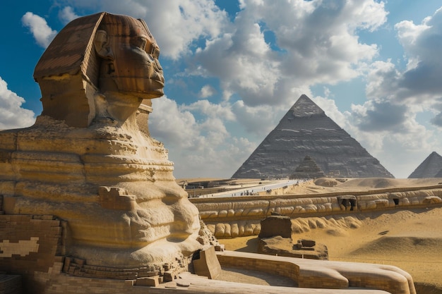 The Sphynx and Pyramids under the desert sun A serene ancient Egyptian landscape Ai generated