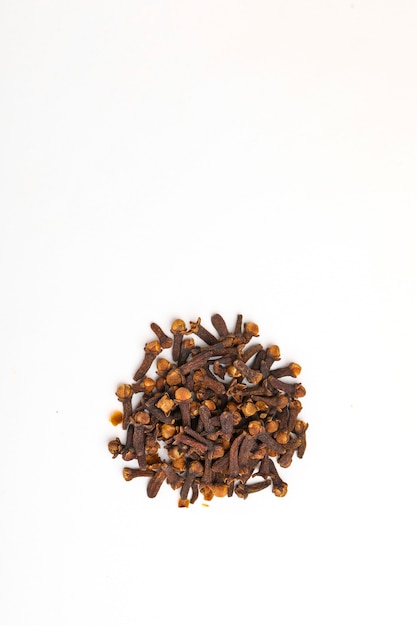 Spice cloves on white surface.