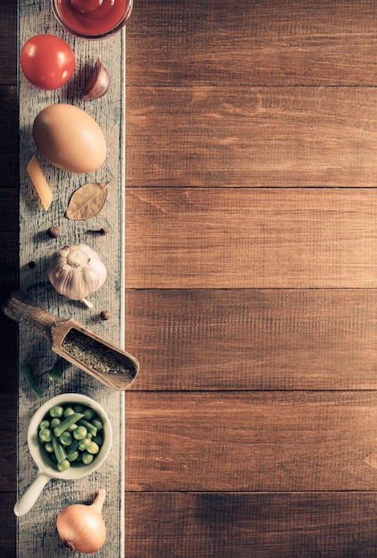 Spice and herb on wooden background texture