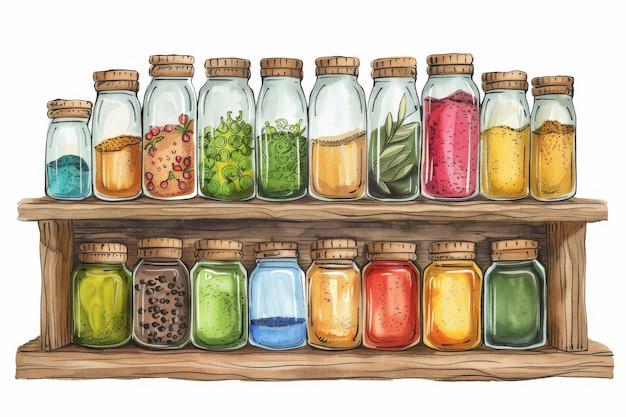 Spice Jar Collection on Rustic Shelf