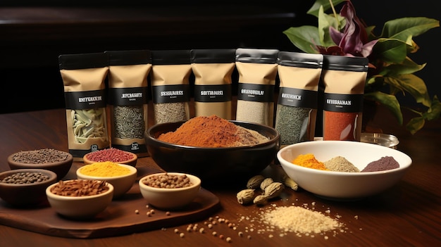 Spice and seasoning kit with a variety of spices herbs and spice bowls