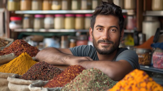 Photo spice stall in a lively marketplace