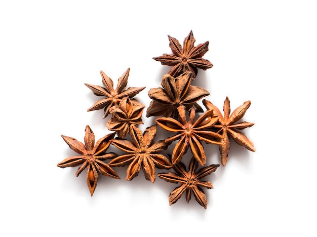 Spice star anise close-up isolate on a white with a place for text.