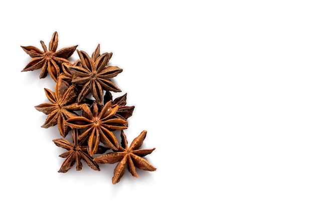 Spice star anise close-up isolate on a white with a place for text.