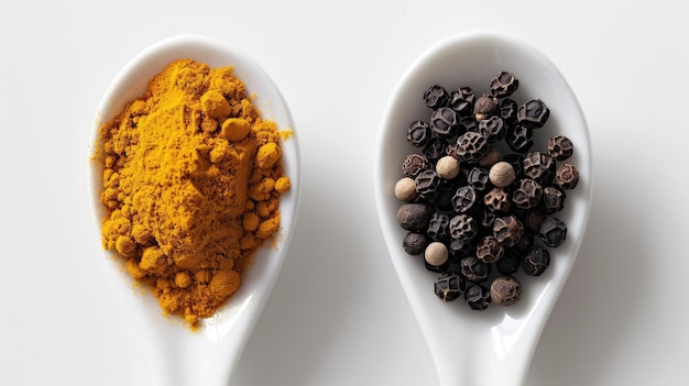 Spice Up Your Life with Turmeric and Black Pepper Healthy Yellow Ingredients in a Spoon Cup