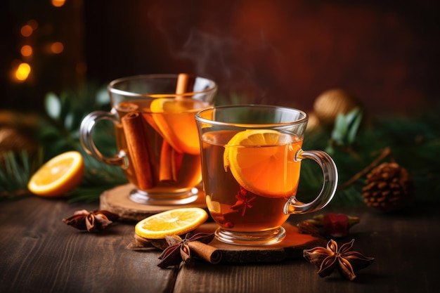 Spiced Hot Cider with Apple Cinnamon and Anise Perfect Winter Drink with Citrus Fruits in